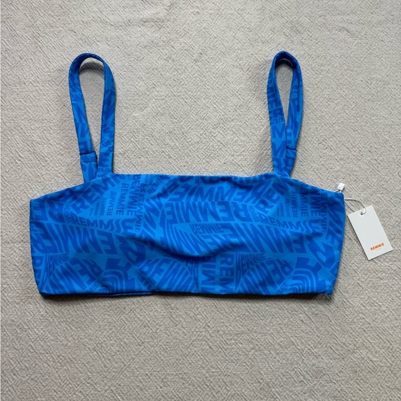 NEW Remmie‎ by Riley Ocean Blue Logo Print Square Neck Bikini Top 3XL - Picture 2 of 6